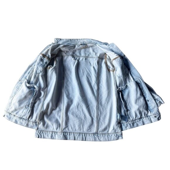 We The Free People Women's Sz XS Destroyed Long & Lean Trucker Jacket Acid Wash - Picture 9 of 14